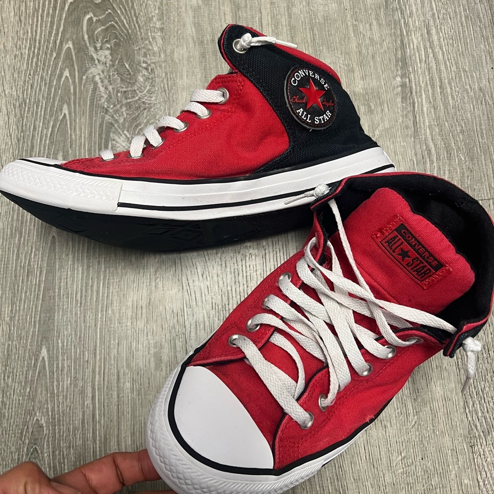 Converse Red and Black High-Top Sneakers Classic Canvas Design